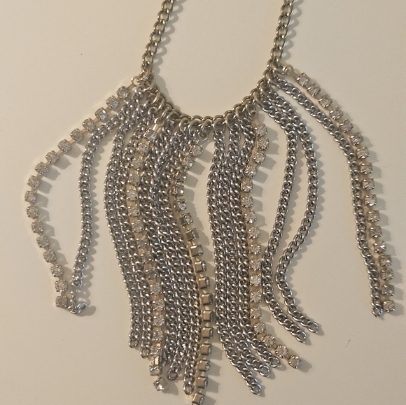 Silver Chain & Rhinestone Fringe Pendant - Picture 2 of 8